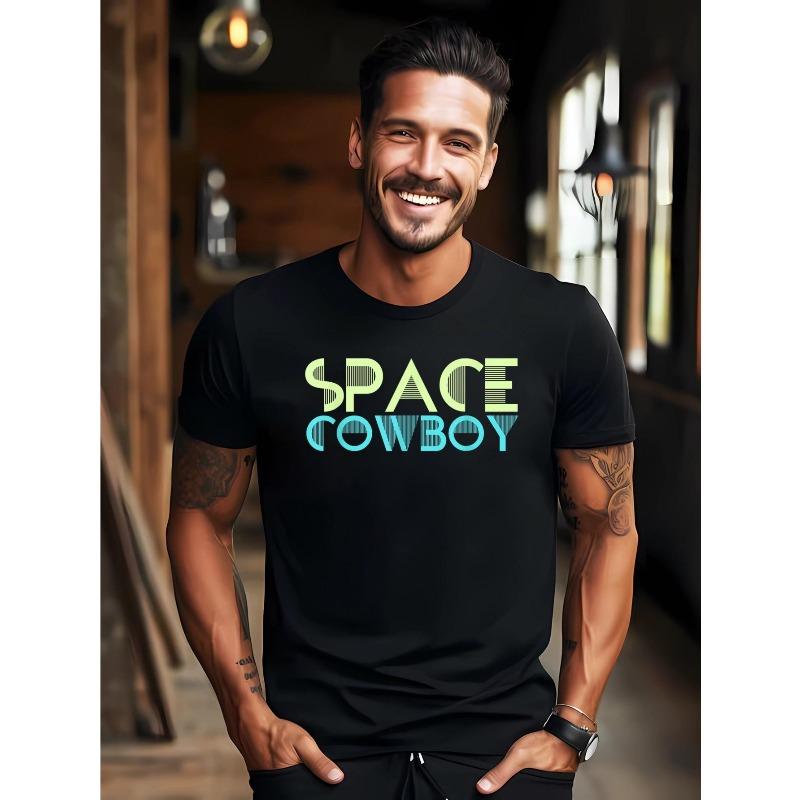 European Size This Is a Humorous Black Summer T-Shirt for Men, Featuring a Vintage Western Rodeo Star Design, Made of with Short Sleeves