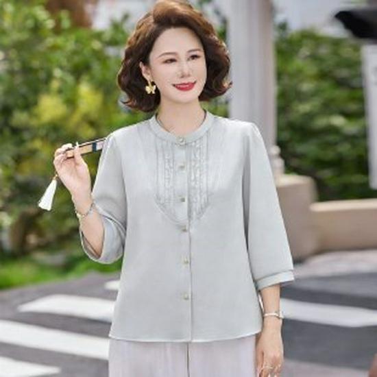 2026 New Summer Seven-Sleeve Top: Elegant Chinese Style for Middle-Aged Women 5XL