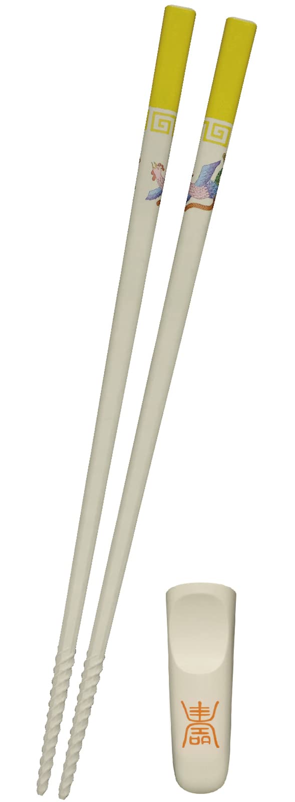 

Artha Omachido Rasenbashi Phoenix Chopsticks Authentic Chinese Chopsticks with Chopstick Case that doubles as a Chopstick Rest PPS Fiberglass Yellow