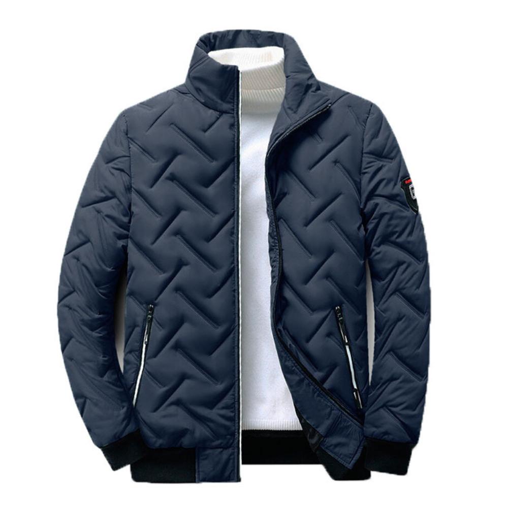 

Men s Winter Down Coat Solid Color Korean Trend Zipper Jacket Warm Fashion Casual Streetwear Stand-up Collar Thick Coats L темно-синий