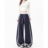 Retro Women's Color Block Patchwork Sweatpants - Loose Wide-Leg Style for Spring & Autumn in Southeast Asia