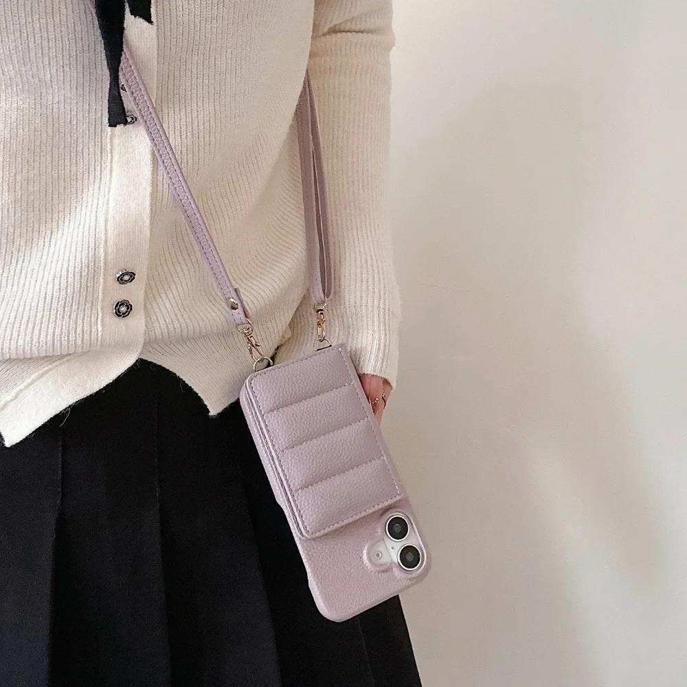 Crossbody Lanyard Leather Phone Case for IPhone 13 12 Mini 16 15 14 Plus 11 Pro Max Mirror Wallet Card Slot Holder Cover