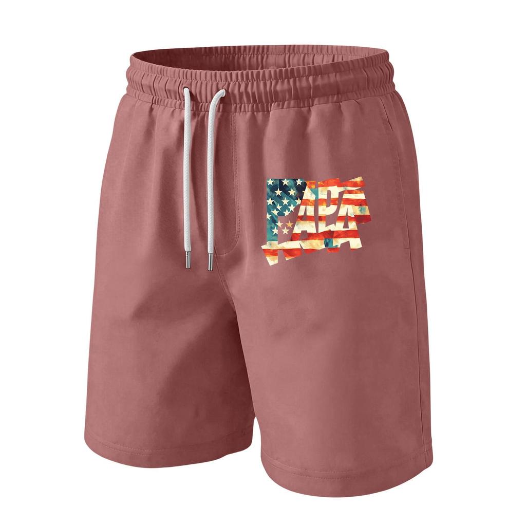 Men's Casual Drawstring Waist Shorts with Flag Print Lightweight Comfortable Fit Suitable for Daily Wear and Outdoor Activities