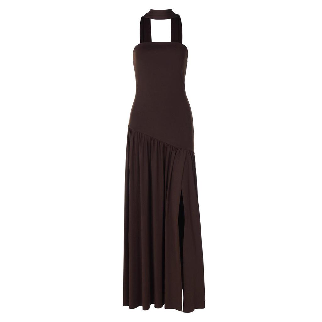 European & American Elegant Off-Shoulder Slim Fit Slit Dress with Ribbon Back
