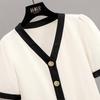 Women's Color-Block V-Neck Short Sleeve Slim Fit Shirt