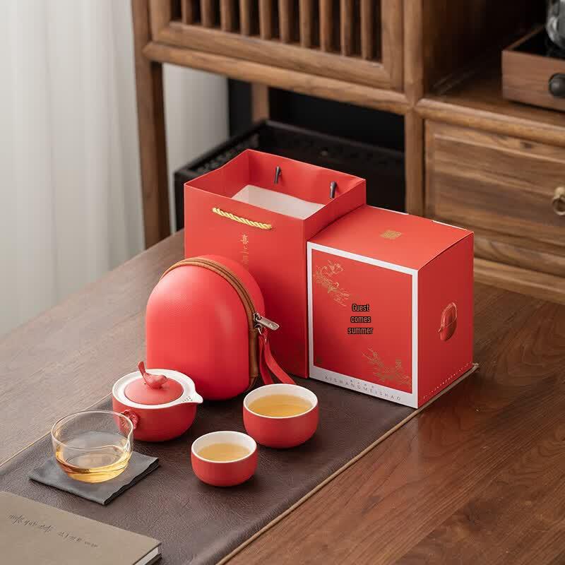 Joyful Portable Ceramic Travel Tea Set
