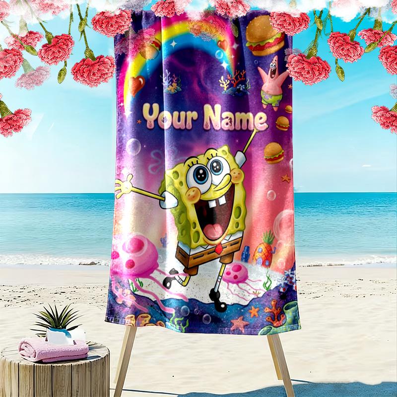 Name Custom SquarePants Print Beach Towel, Large Soft Quick Dry Towel for Beach Camping Swimming