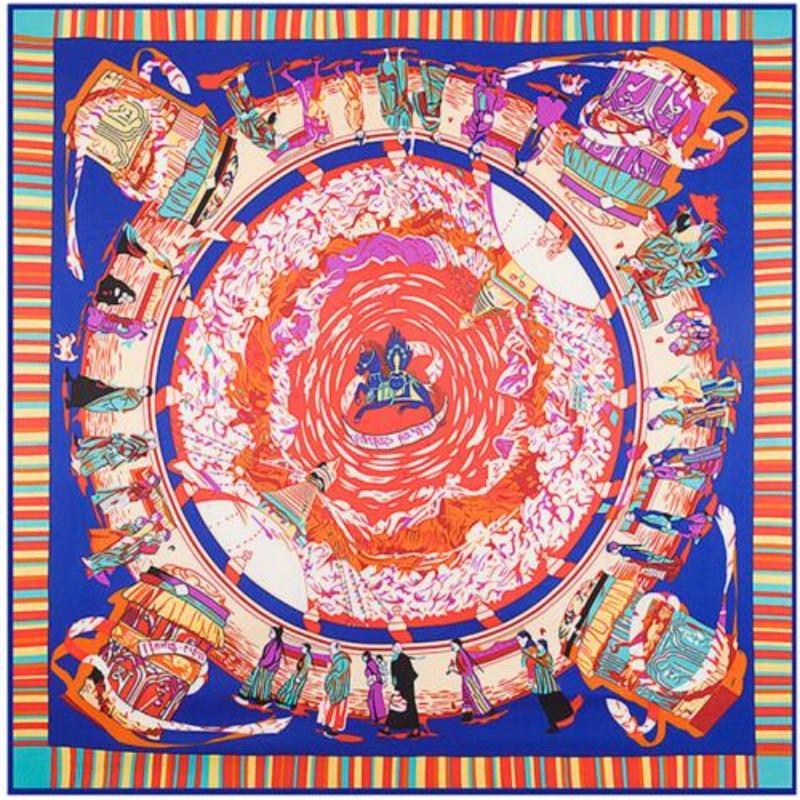 Luxury Brand Scarf Large Square Scarves Headband Tibet Pilgrimage Print 100% Silk Twill Silk Scarf For Women, Shawl Hijab