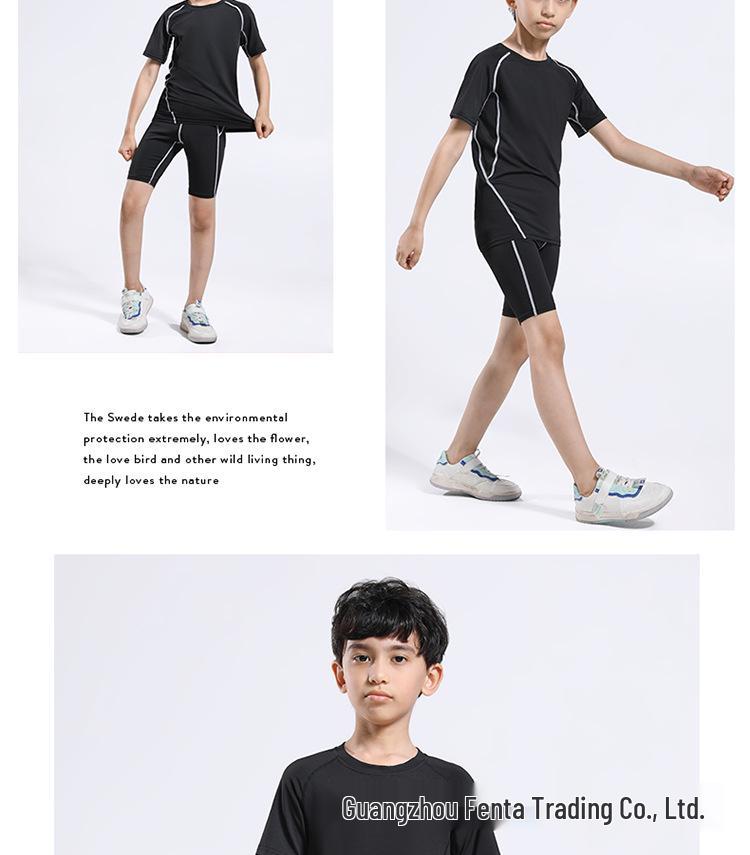 Kids' Quick-Dry Activewear Set: Breathable Short-Sleeve Bodysuit & Elastic Five-Point Pants for Summer Fitness