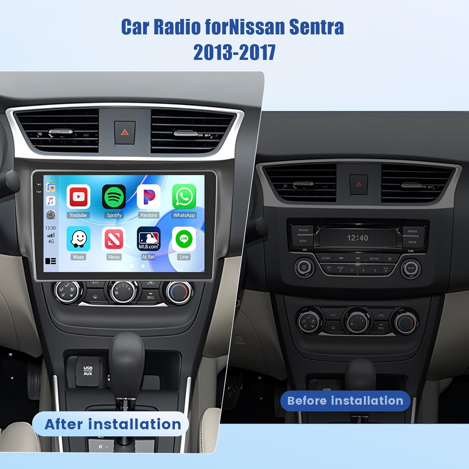 

4G+128G Android 15 Car Stereo for Nissan Sentra 2013-2017, 10.1 HD Touch Screen, Wireless CarPlay/Android Auto, GPS, Bluetooth 4 64G