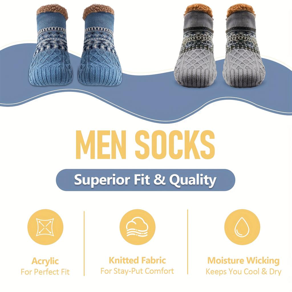 Pantufas de Cama Fofas Quentes, Antiderrapantes, Confortáveis Meias Tricotadas com Forro de Lã de Pelúcia, Design Listrado, Pantufas de Interior|Meias Forradas de Pelúcia |Meias Tricotadas