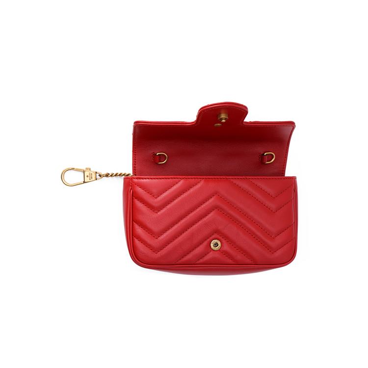 Gucci GG Marmont Vintage Metal Logo Quilted Leather Mini Shoulder Bag Women Shoulder Bag Red 476433DSVRT6433