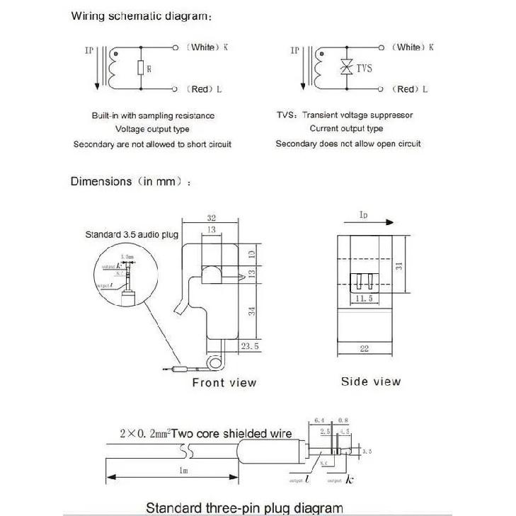 SCT-013 10A 20A 30A 50A 100A Open-Close Current Transformer SCT013 Non-invasive AC Current Sensor Split Core Current Transformer