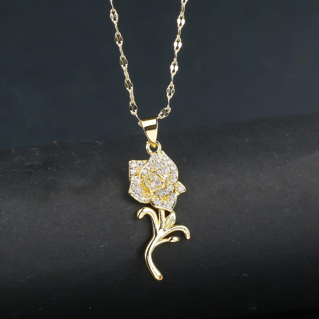 New Sweet Zircon Sunflower Pendant Necklaces for Women Stainless Steel Chain Jewelry Accessories Wedding Party Gifts