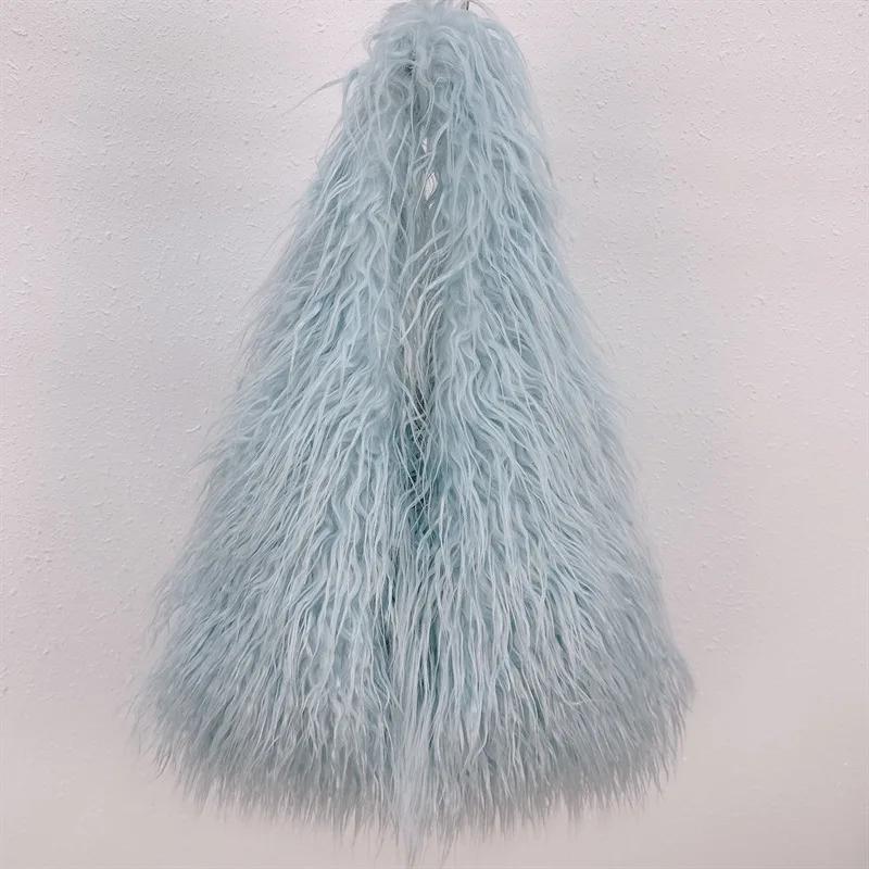 

Retro Y2k Girls Faux Fur Shoulder Bags Large Capacity Women Plush Underarm Bag Solid Color Ladies Fluffy Tote Handbags