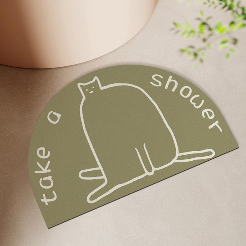 Cartoon Cat Home Bathroom Anti Slip Mat Semi Circular Wear Resistant Water Absorbing Floor Mat Bathroom Door Diatom Mud Floor Mat