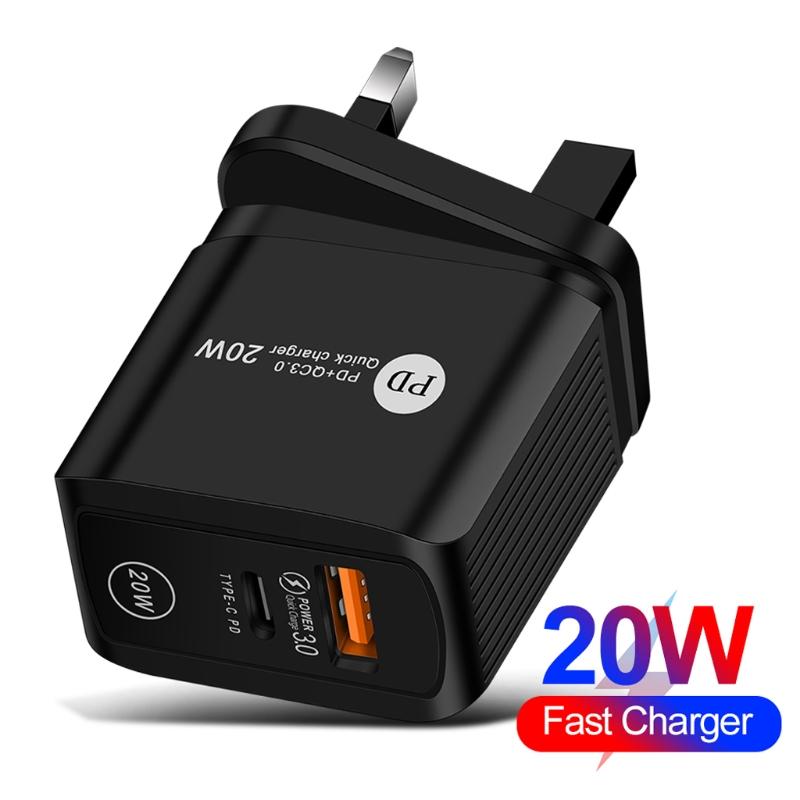 US/UK/EU Plug for QC 3.0 PD USB Charger 20w Type C Fast Charger Power Adapter Travel Phone Charging for Head Accessories