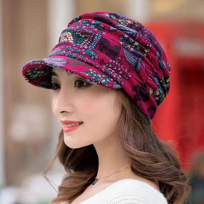 Korean Style Floral Baseball Cap – Women’s Soft Brim Ethnic Design for Autumn/Winter