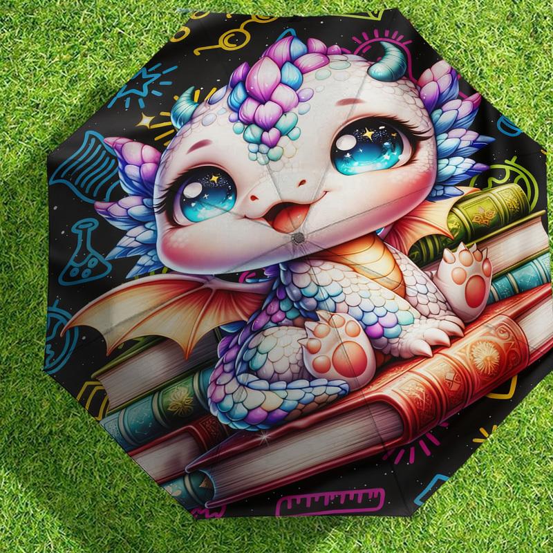 1pc Dragon Books Pattern Umbrella Design Automatic Opening and Closing Umbrella, High-quality Travel Umbrella,  C1128138