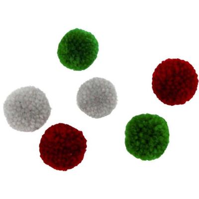 MégaCréa DIY - Round Pompom In Red Green and Grey Wool 20 Pieces