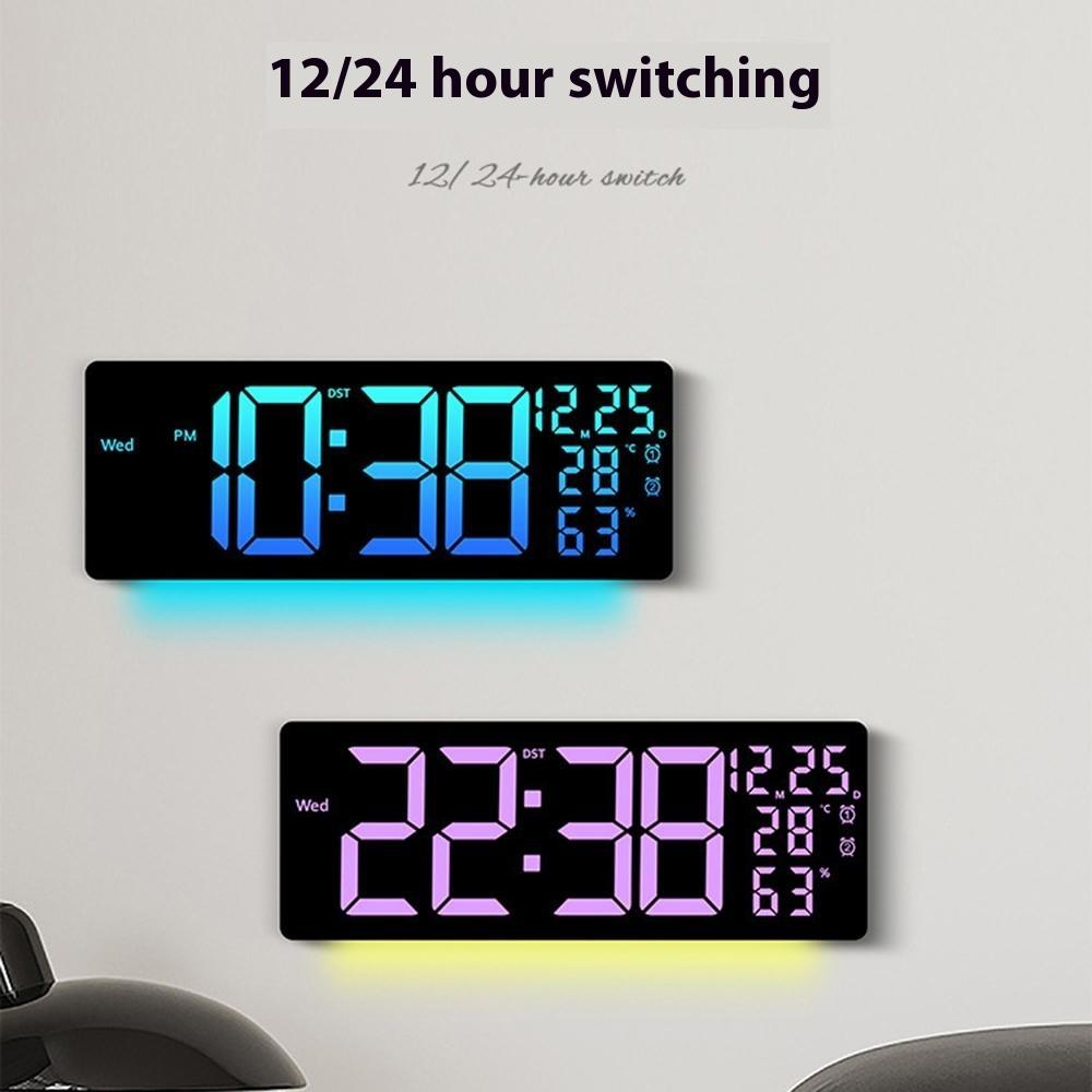 6669RGB LED RGB Color Changing Wall Clock Living Room Week Time Temperature Date Display Alarm Clock