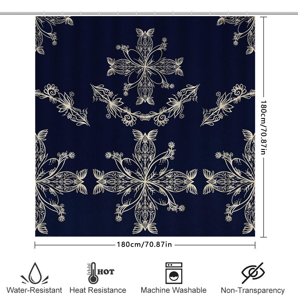 White Floral Shower Curtain Dark Navy Blue Polyester Waterproof Bath Decorative Home Accessories Decoration