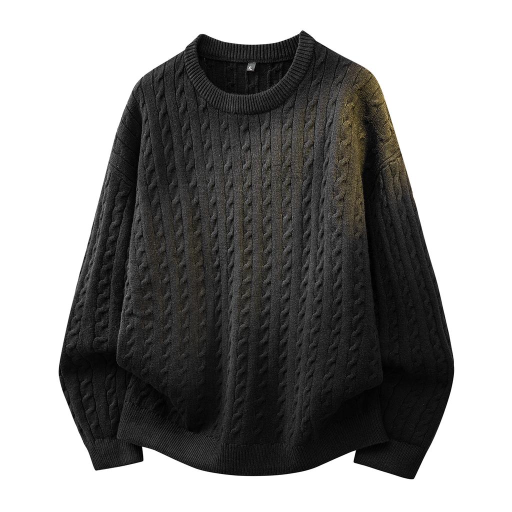 Svetr jednobarevný, Pánský a dámský svetr s dlouhým rukávem, Podzimní a zimní pletený základní svetr s kulatým výstřihem