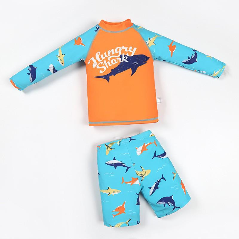 

Boys Long Sleeve Sun Protection Quick Dry Two-Piece Swimsuit Set, Sizes Small to Large Size 130 (Height 120cm, Weight under 22kg)