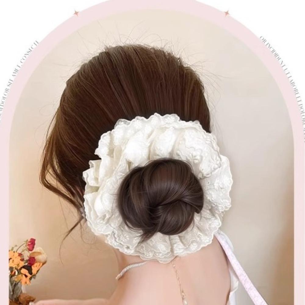 Korean Style Hair Bands Ponytail Holders Hair Artifact False Hair Pieces Flower Bun Head Wig  Women