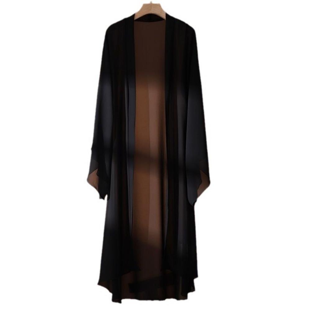 Xita Fashion Jas Lange Chiffon Vest Dames Zomer Dun Zonwerend Airconditioning Shirt Nieuwe Buitenlandse Stijl Leeftijd Verminderende Hanfu Sjaal 2XL zwart