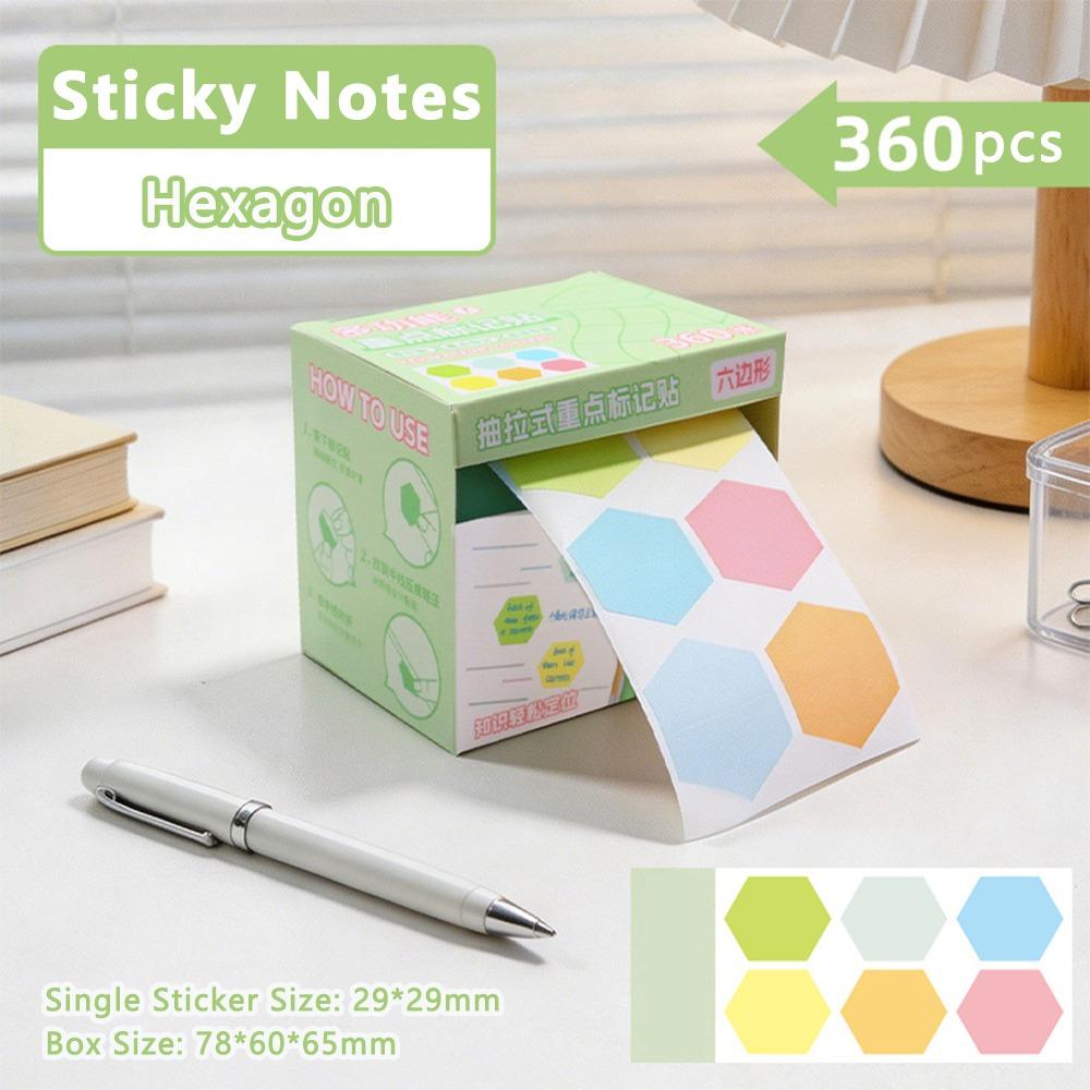 360pcs/Box Multicolor Sticky Notes Pull Out Highlight Marking Labels  Mark Key Points Hexagon