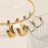 Gold Color Stainless Steel Earrings For Women Spring Curved Half Hoop Pierce Drop Stud