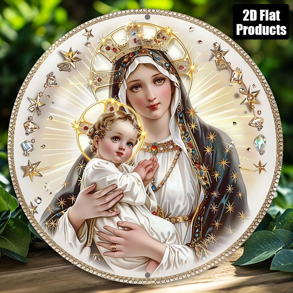 Virgin Mary and Baby Jesus with Golden Halo Tin Sign Vintage Durable Metal Plaque Wall Decor Home Office Bar Man Cave Wall Ar