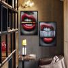 Wall art painting Sexy Bloody Canvas painting wall art pictures Red Lips Bite Bullet Money wall painting Wall Art For Living Room Home Decor Frameless