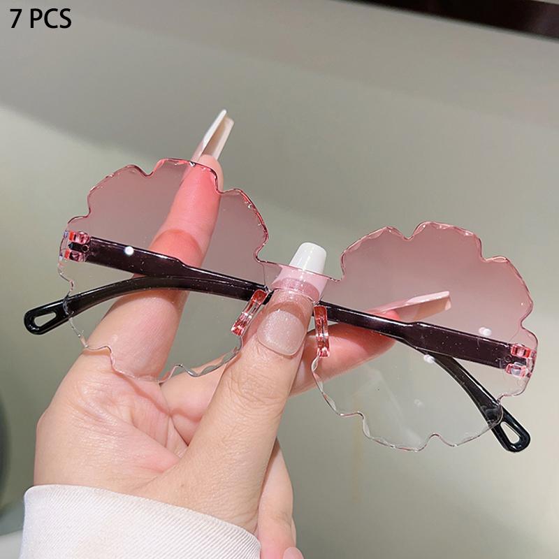 1/7 Pcs Cute Wheel Shaped Sunglasses for Kids  New Rimless Gradient Sun Glasses Ins Trendy Multi-color Shades for Children