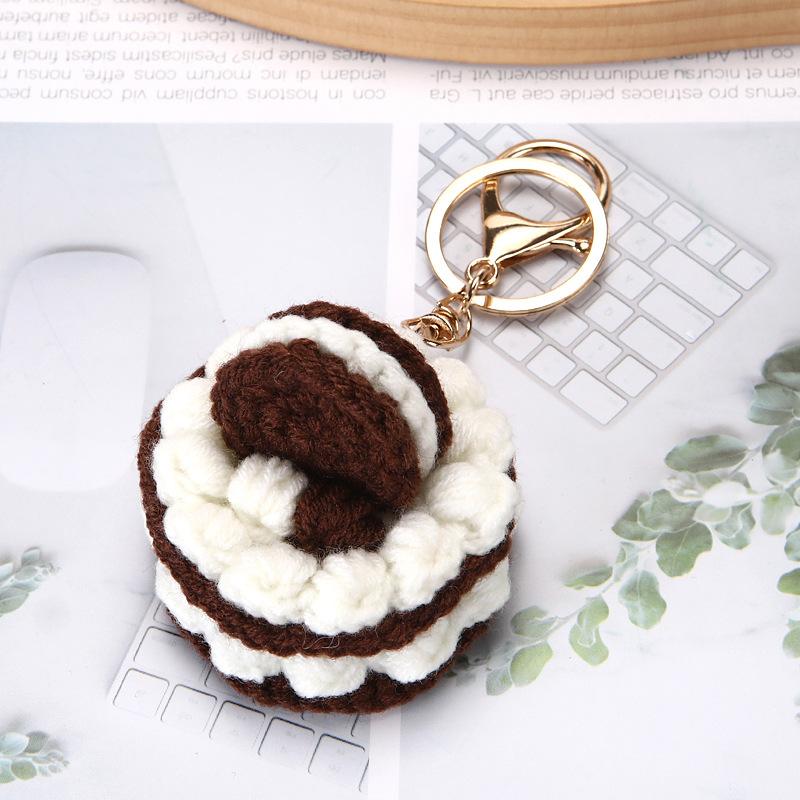 Cute Crochet Cake Pendants Mini Knitted Keychain Kawaii Bag Decor Friends Gift Car Key Ring  Decorative Pendants