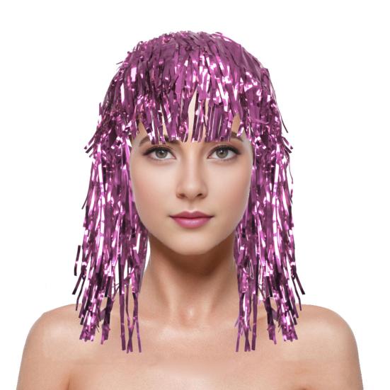 Foil Tinsel Wigs for Adults Fancy Dress Party Shiny Tinsel Wig Metallic Masquerade Disco Hat for Photo Booth Prop Cosplay Supplies