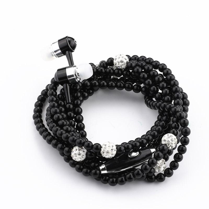 Stereo Pearl Headset Necklace Earphone In-ear Earbud Headphone 3.5mm Fashionable Pearl Necklace Headphone