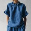 Women Summer New Solid Color Casual Loose Ruffle Short Sleeve Blouse