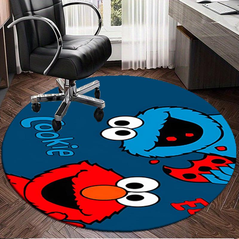 1PC Elmo And Cookie Sesame Friends Round Rug, Non-slip Chair Mat, Home Decor, Circle Carpet Perfect for Office, Bedroom, Living Room,Christmas Gift