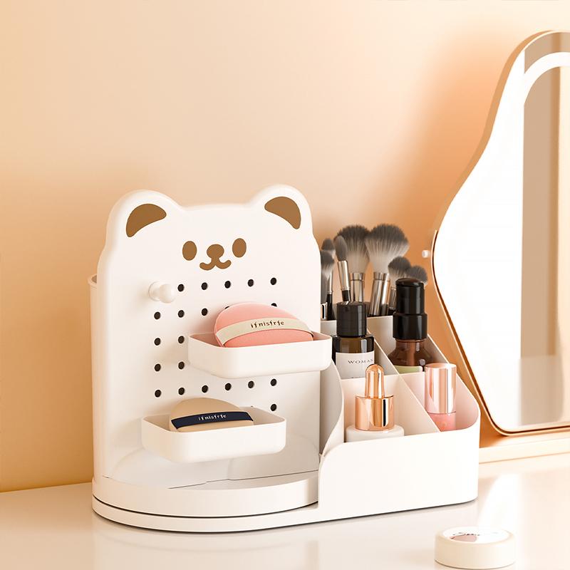 

360° Rotating Bear Desktop Hole Board Organizer Rack Table Stationery Cosmetics Storage Drawer Multi-compartment Lipstick Boxes белый