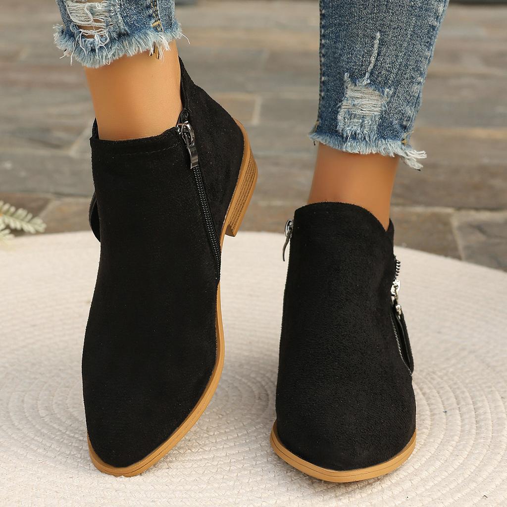 Side Zipper Suede Pointed Boots Winter Heel Chelsea Boots Women's 43
