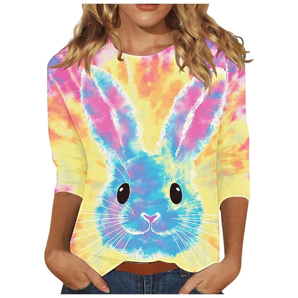 Round Neck 3D Rabbit Printed Top Fashionable Casual Long Sleeved Women's T-shirts
