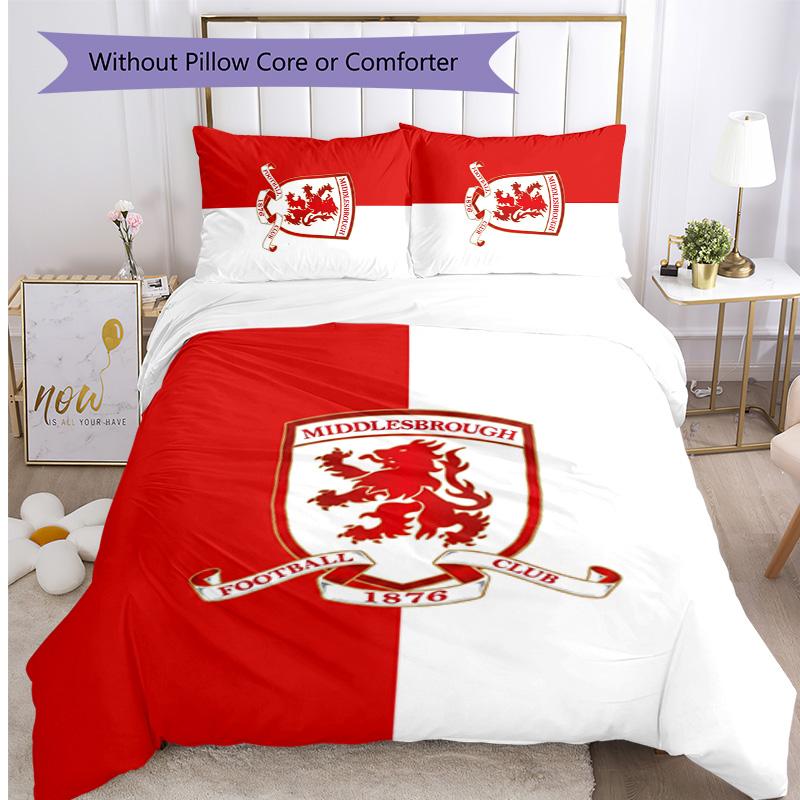 Middlesbrough Fußball Bedrucktes 3-teiliges Bettwäsche-Set, Bequemes Hautfreundliches Schlafzimmer Bettbezug-Set