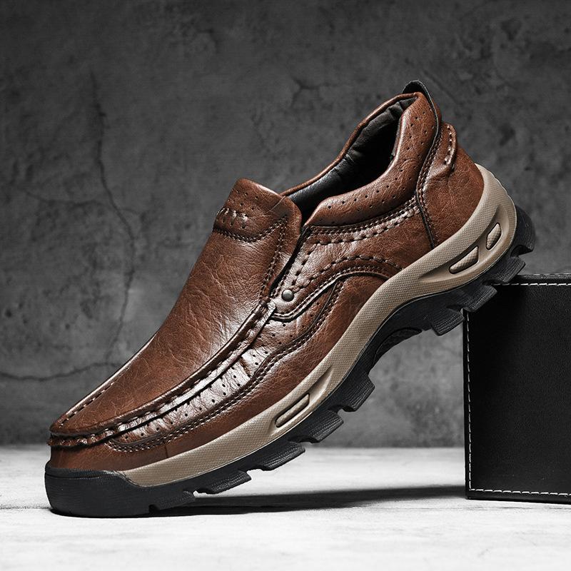 

Spring and Autumn Live 2025 Hot-selling Popular Leather Shoes Men s Large Size Men s Casual Leather Hiking Shoes 46 коричневий