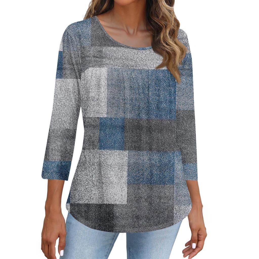 Women's Fashion Casual Three-quarter Sleeve Printed Round Neck Top