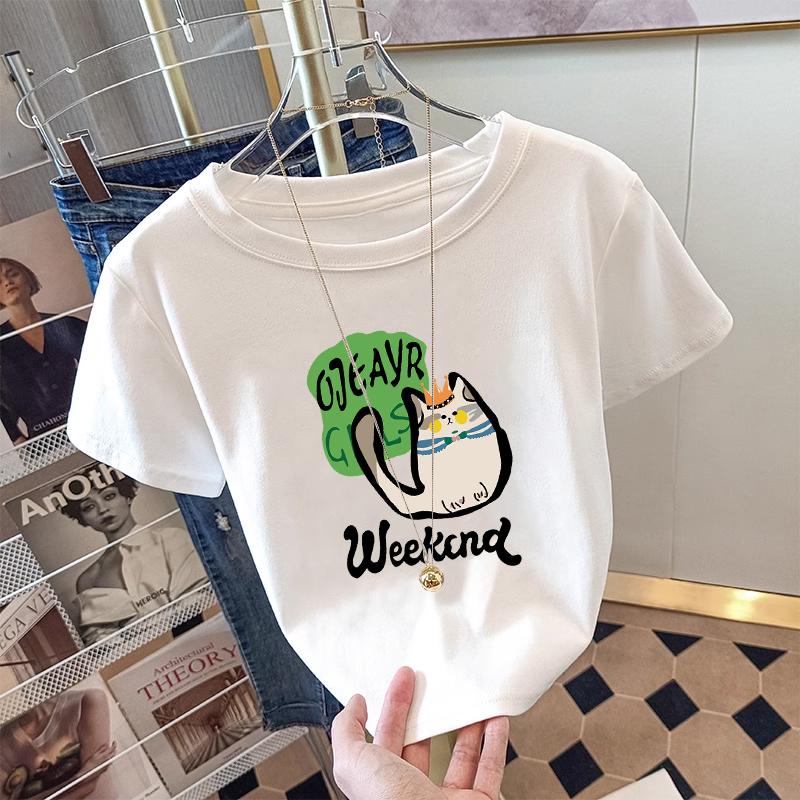 2025 Summer Cotton Crew Neck Shoulder Short Sleeve T-Shirt Women's Apricot Loose ins Tide Half Sleeve Top Versatile T-Shirt