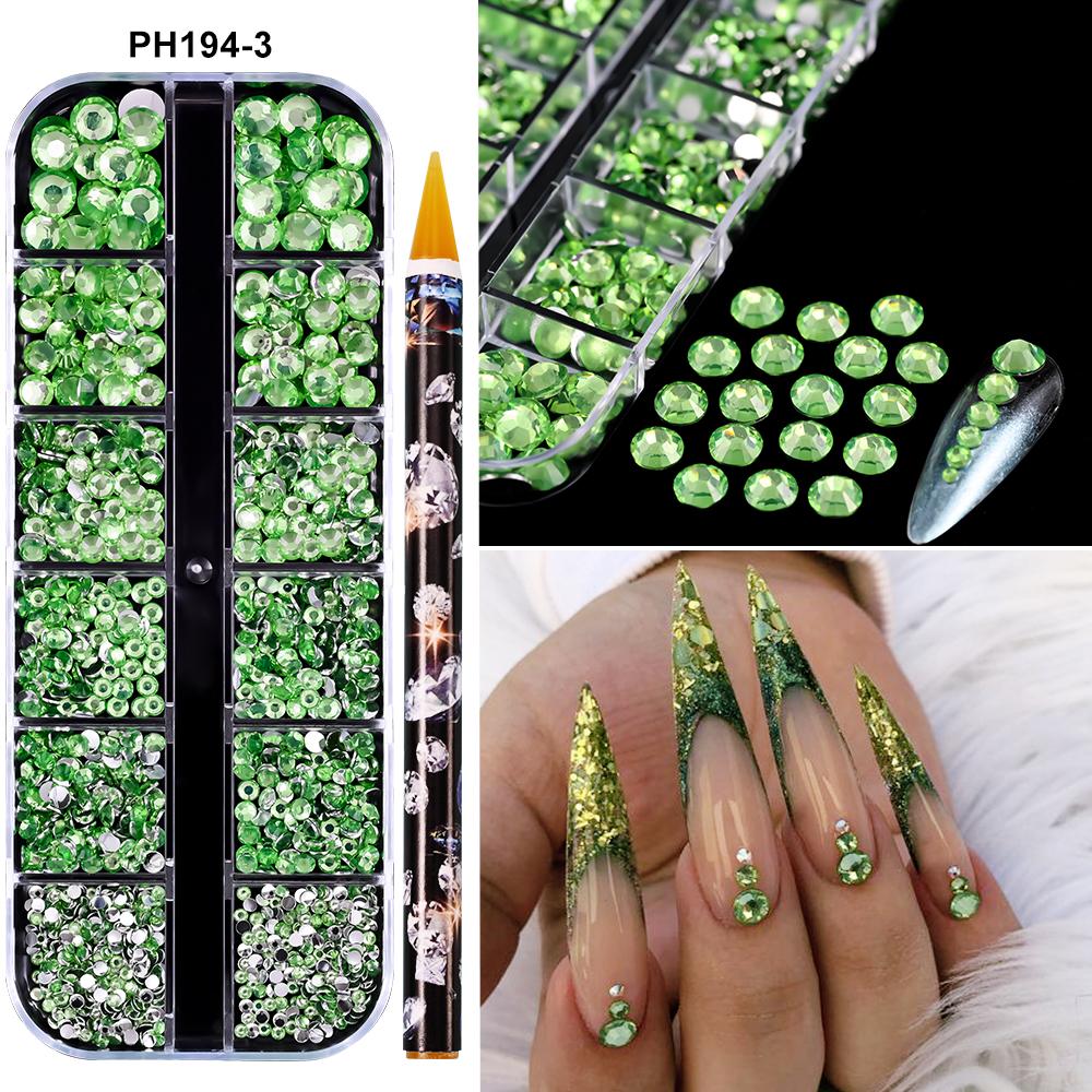 12Grids(6000pc) 3D Resin Nail Art Rhinestones+Tools 2mm Brilliant Diamond Nail Charms DIY Clothes Phone Case Manicure Accessory