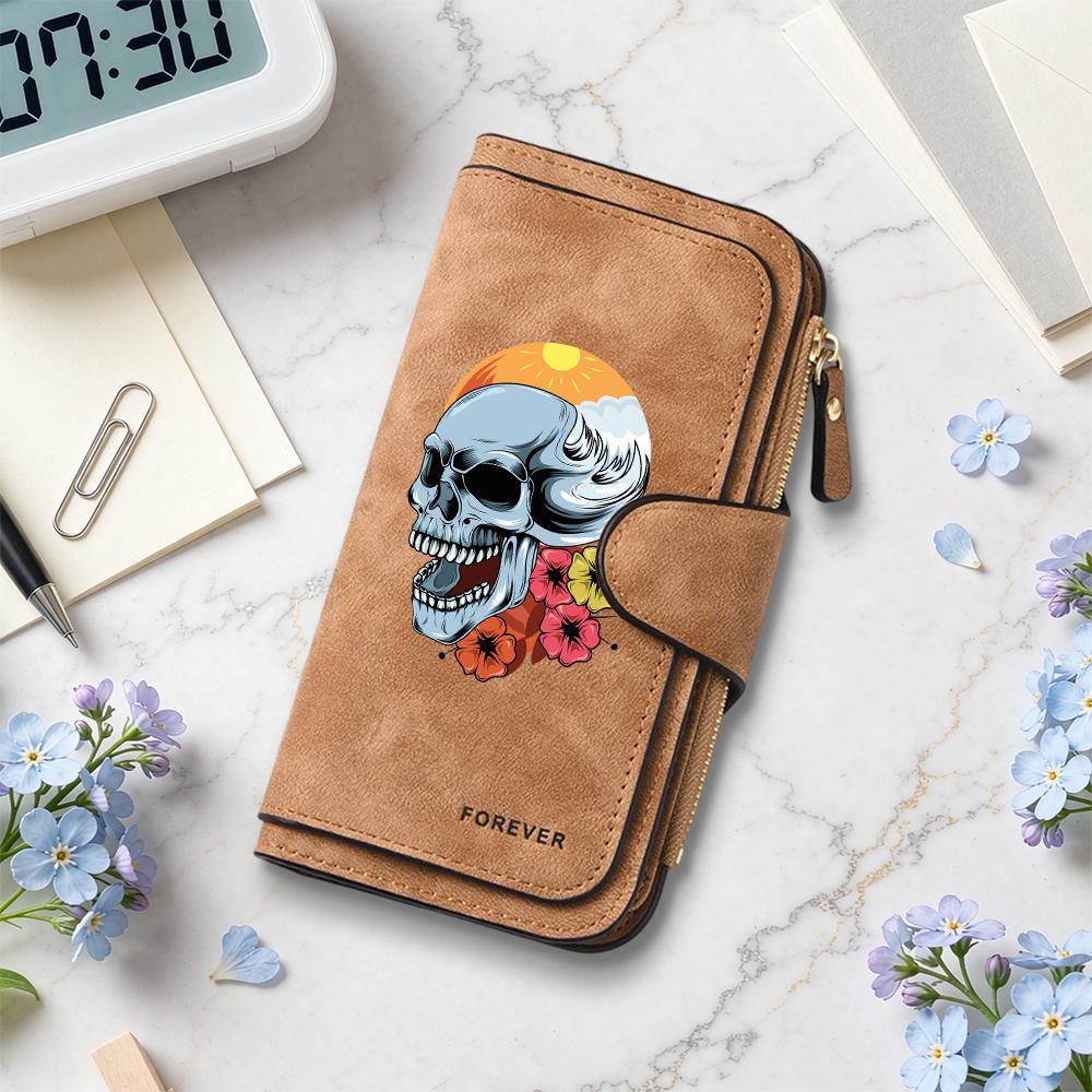 Skull Pattern Wallet Casual Card Holder Slim Coin Purse for Daily Use