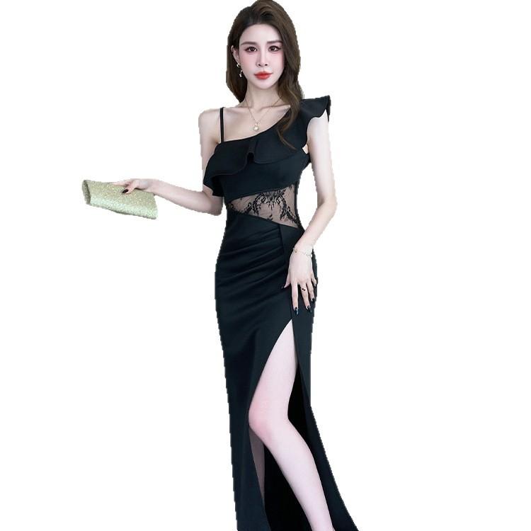 Summer Muse Evening Dress Split Temperament Banquet Celebrities Nightclub Light Luxury Niche High-end Shoulder Dress